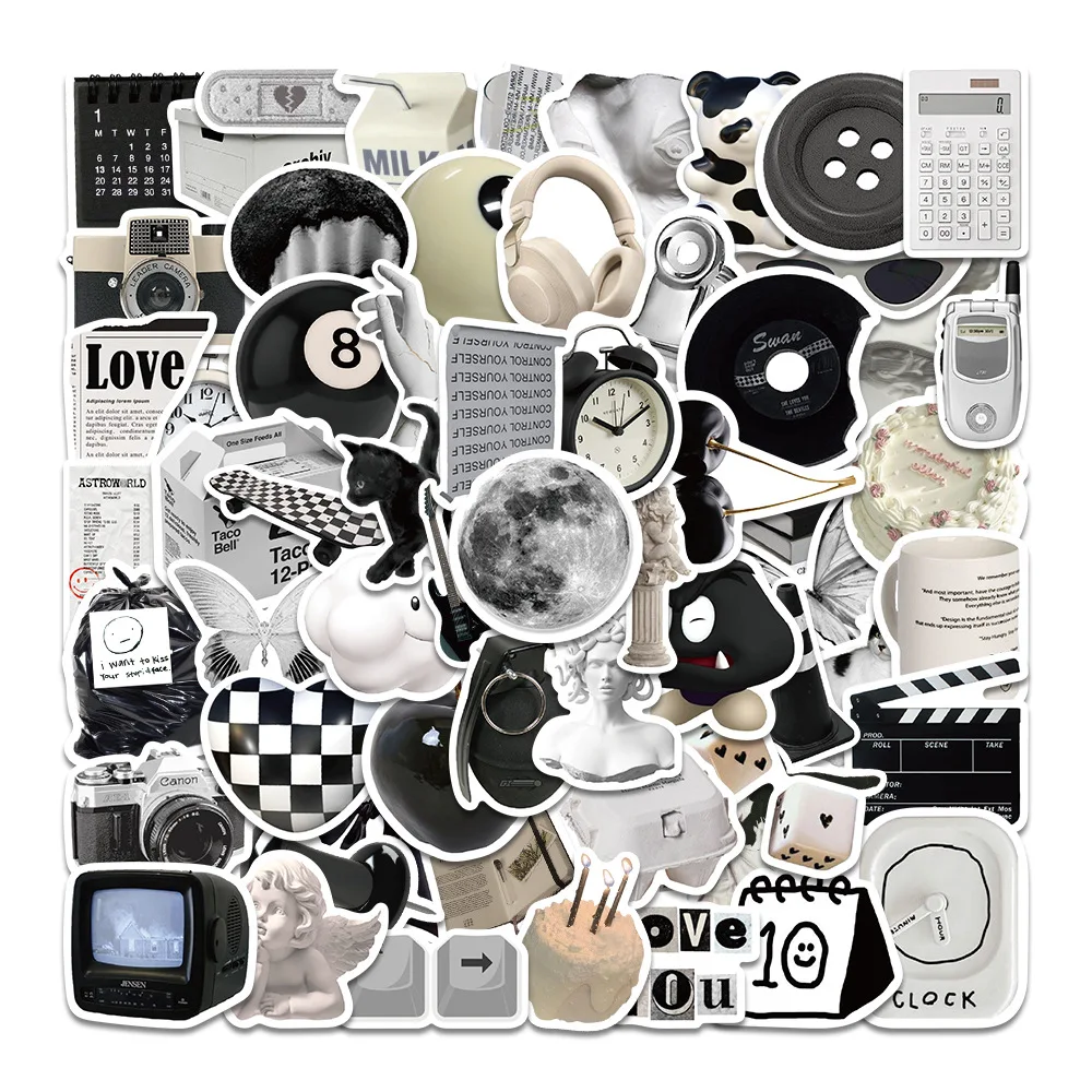 

60pcs/61pcsFresh Black PVC Sticker Aesthetic Korean Stationery Hand Accounting Tools Decoration Scrapbooking Supplies for Kids