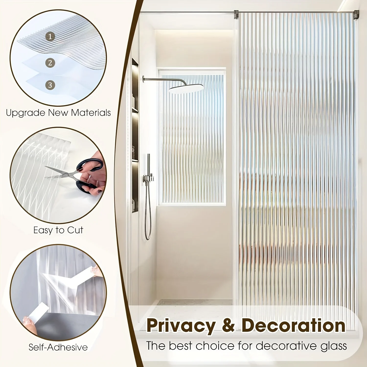 Reeded Glass Window Film Roll Privacy Opaque Static Cling No Glue UV Block Heat Block for Bathroom Bedroom Home