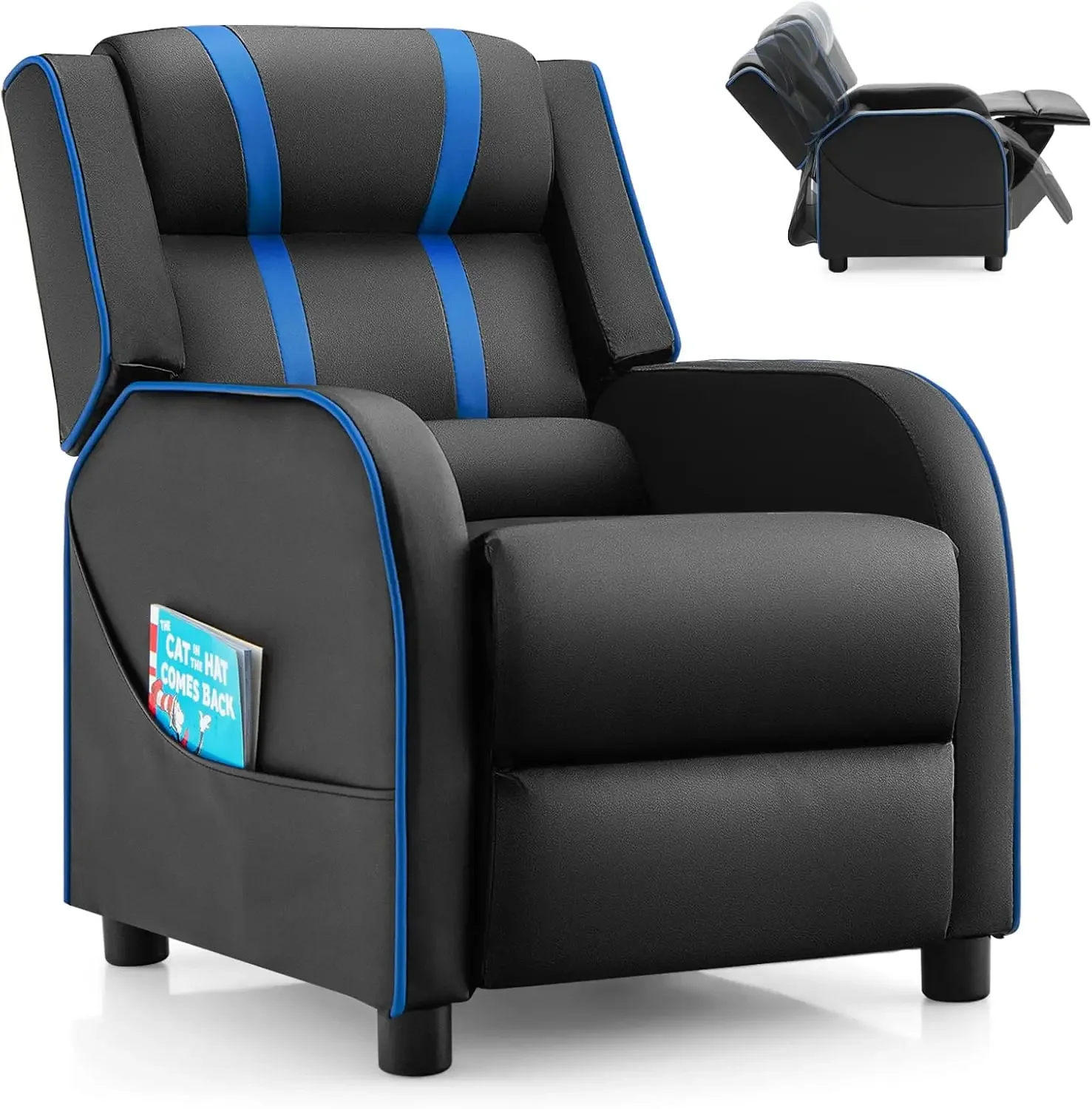 Gaming Recliner Chair w/Side Pockets, Footrest, Headrest & Lumbar Support for Kids Room & Play Room, Adjustable Racing Style Lea