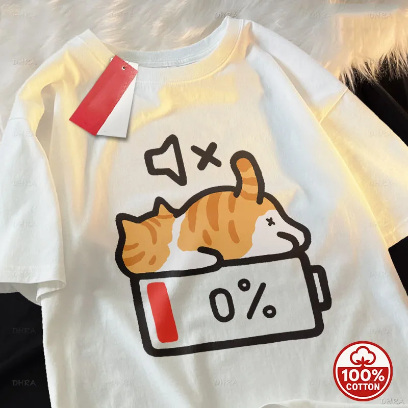 Retro Style Cat Printing Loose Short-sleeved T-shirt Pregnant Woman with Summer Round Neck Top