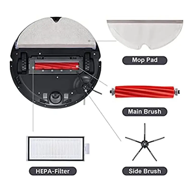 BHBL لـ Max، Max+، T8، كيس الغبار، فرشاة جانبية رئيسية، ممسحة قماش، قطع غيار المكنسة الكهربائية الروبوتية، أسود