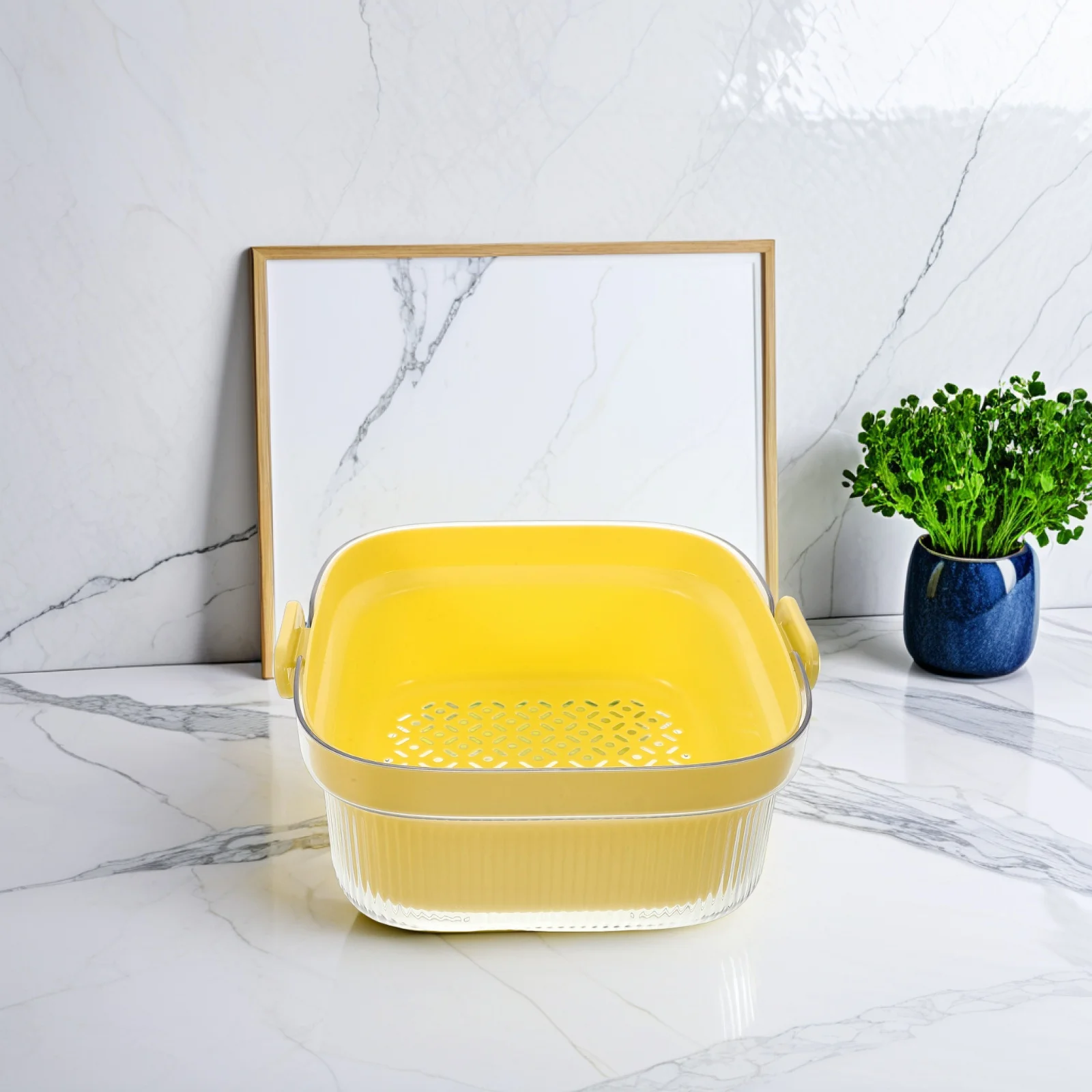 

Кухонная сетчатая корзина-дуршлаг для мытья фруктов и овощей, двухслойная, для слива воды в раковине, 1 шт.