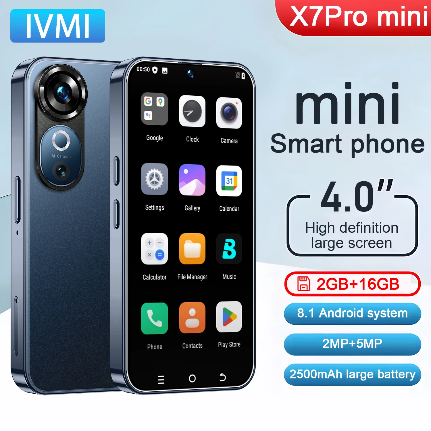 �y�Z�[�����zIVMI X7Pro mini �X�}�[�g�t�H�� 3G�l�b�g���[�N Android 8.1 �f���A��SIM 4.0�C���` 2GB RAM 16GB ROM WIFI Bluetooth Play�X�g�A���� ���^�g�ѓd�b
