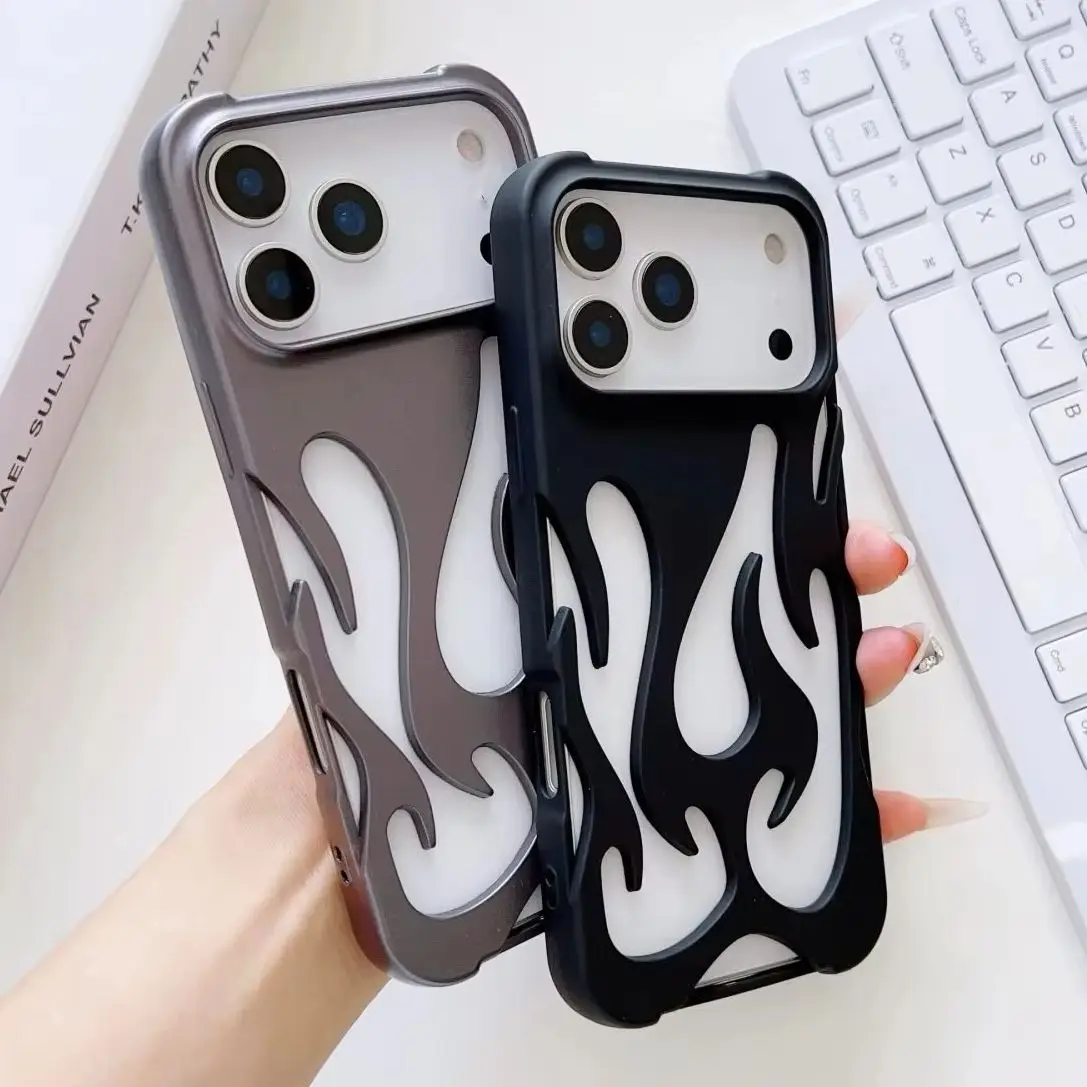 Überzug 3D Flamme Muster Aushöhlen Telefon Fall Für iPhone 17 Air 16 15 14 Plus 13 12 11 Pro max Mode Stoßfest Weiche TPU Capa