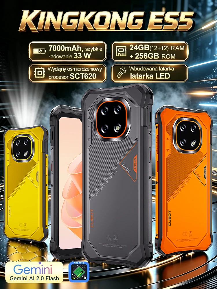 [Versand aus Polen] Robustes Smartphone Cubot KingKong ES 5, Android 16, bis zu 24 GB RAM (12+12 GB) + 256 GB ROM, 6,88-Zoll-120Hz-Display, 7000mAh Akku, NFC, Gesichts- und Fingerabdruckerkennung,