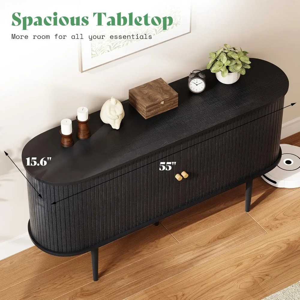 خزانة تخزين حديثة 55 من منتصف القرن مع أبواب الدف المنزلقة وأرجل من الخشب الصلب وبوفيه خزانة جانبية مميزة #5