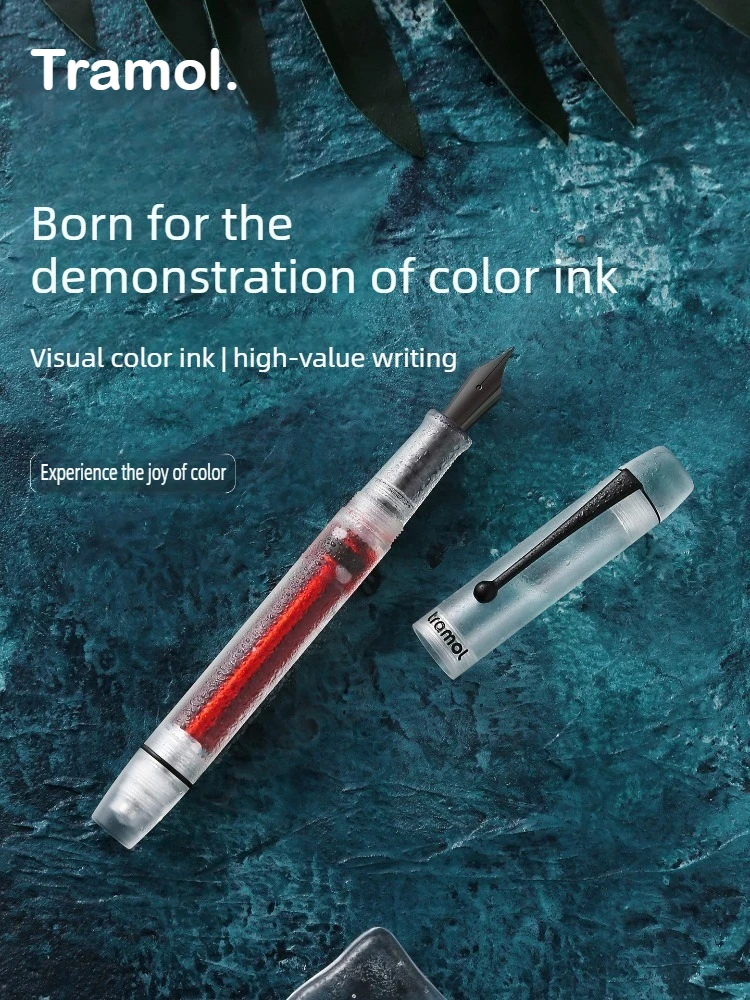 Tramol Frosted Acrylic Negative Pressure Fountain Pen with EF/F/M Visible Colorful Ink School Office Supplies PK Asvine Majohn