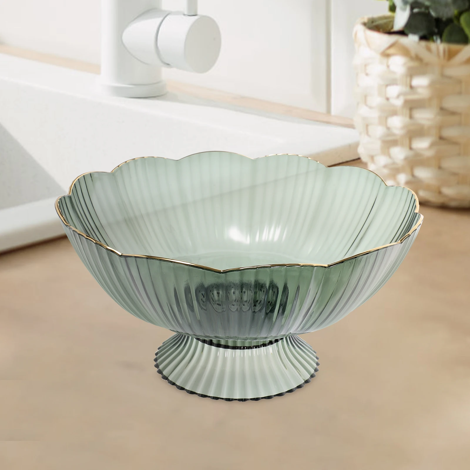 

Draining Fruit Footed Basket Large Capacity Elegant Appetizer Serving Tray Shatterproof Pet Material Footed Bowl