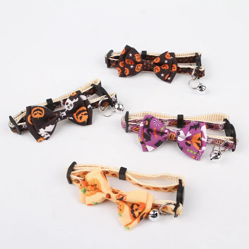 Halloween Pet Woven with Ribbon Bow Cat Collar with Bell Adjustable Pet Collar