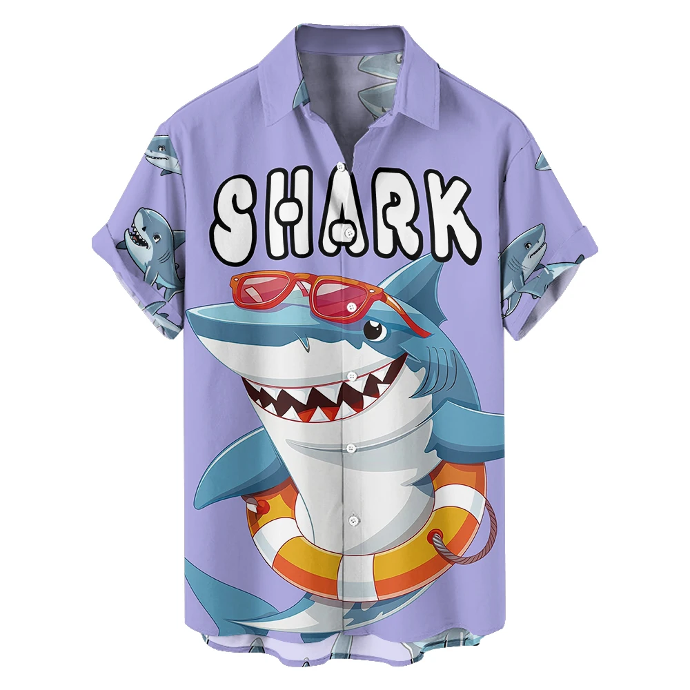 

2024 new original summer shark casual travel large size short sleeve shirt Hawaiian style digital print loose trend shirt