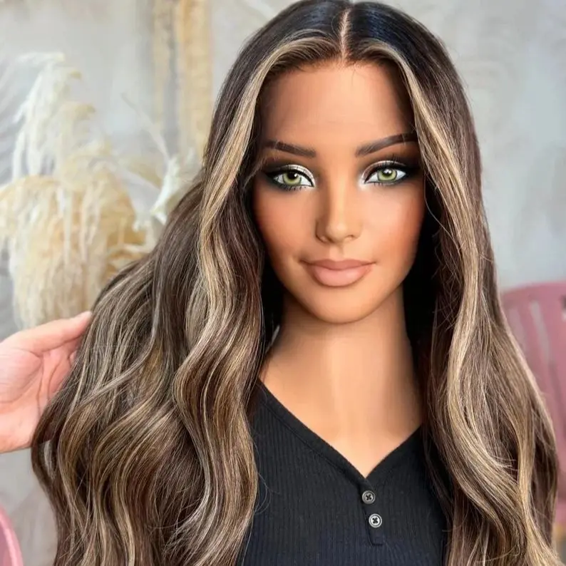 13*4 Ombre Платиновый блондин Кружевной фронтальный парик Высокое качество Парик с глубокими волнами Красивая Лидер продаж Термостойкое волокно Ежедневное использование для вечеринок