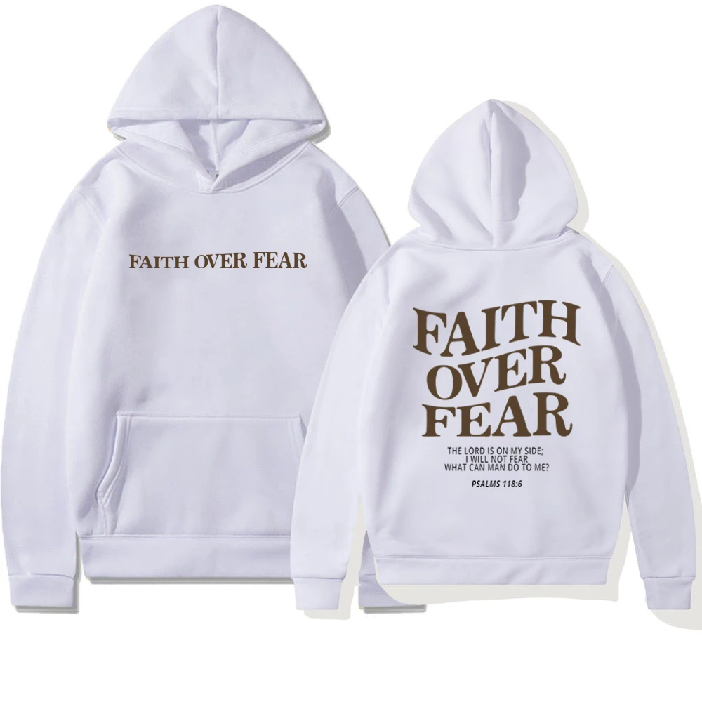 Faith Over Fear Christian Hoodie for Woman Christian Sweatshirt Jesus  Sweatshirt Cotton Female Pullover Bible Verse Clothes