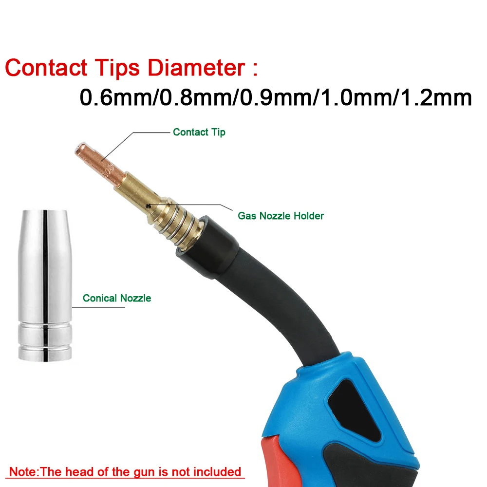 Consumibles de soldadura de antorcha de MB-15AK 180A MIG, soporte de puntas de boquilla de Gas, llave de cuello de pistola para máquina de soldadura