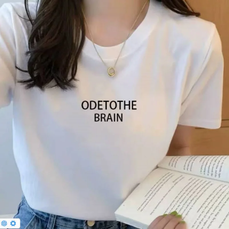 

Women Pure Cotton Short Sleeve T-shirt 2024 New Summer Ins Letter Trendy Loose White Tee High End Student Young Girl Tops D0146