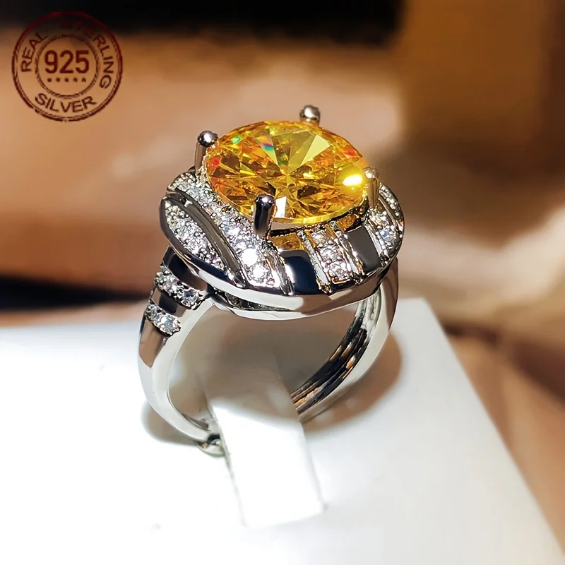 Luxe Jewelry Designs Anello da donna in argento sterling con topazio giallo, zirconi cubici, regalo di gioielleria raffinata alla moda
