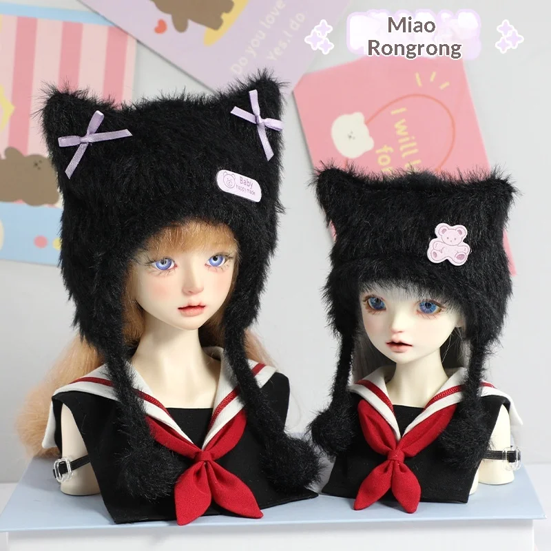 

BJD 3D 4D Winter Cat Ears Hat - Y2K Style Cute Doll Accessory - For Dolls Players - Cute Fur Knitted Hat for Collection