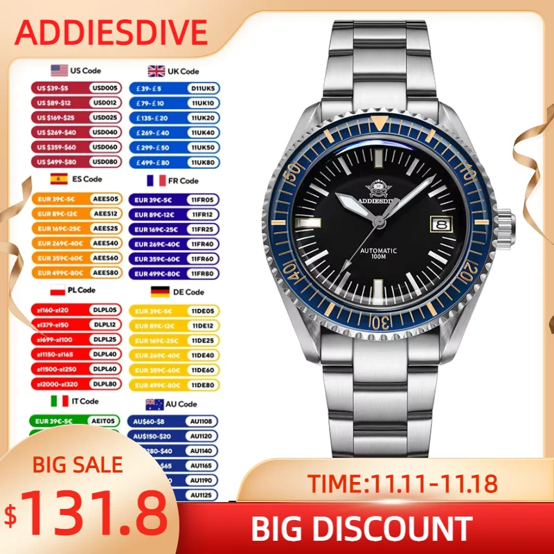 

ADDIESDIVE NH35 Diver Watch 40mm Sapphire Super Luminous Business Dress Automatic Mechanical WristWatch 100m Waterproof Watches