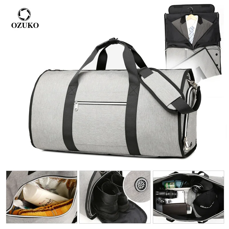 

OZUKO Multifunction Suit Storage Travel Bag Men Large Capacity Trip Hand Luggage Bag with Shoe Pocket Male Waterproof Duffle Bag