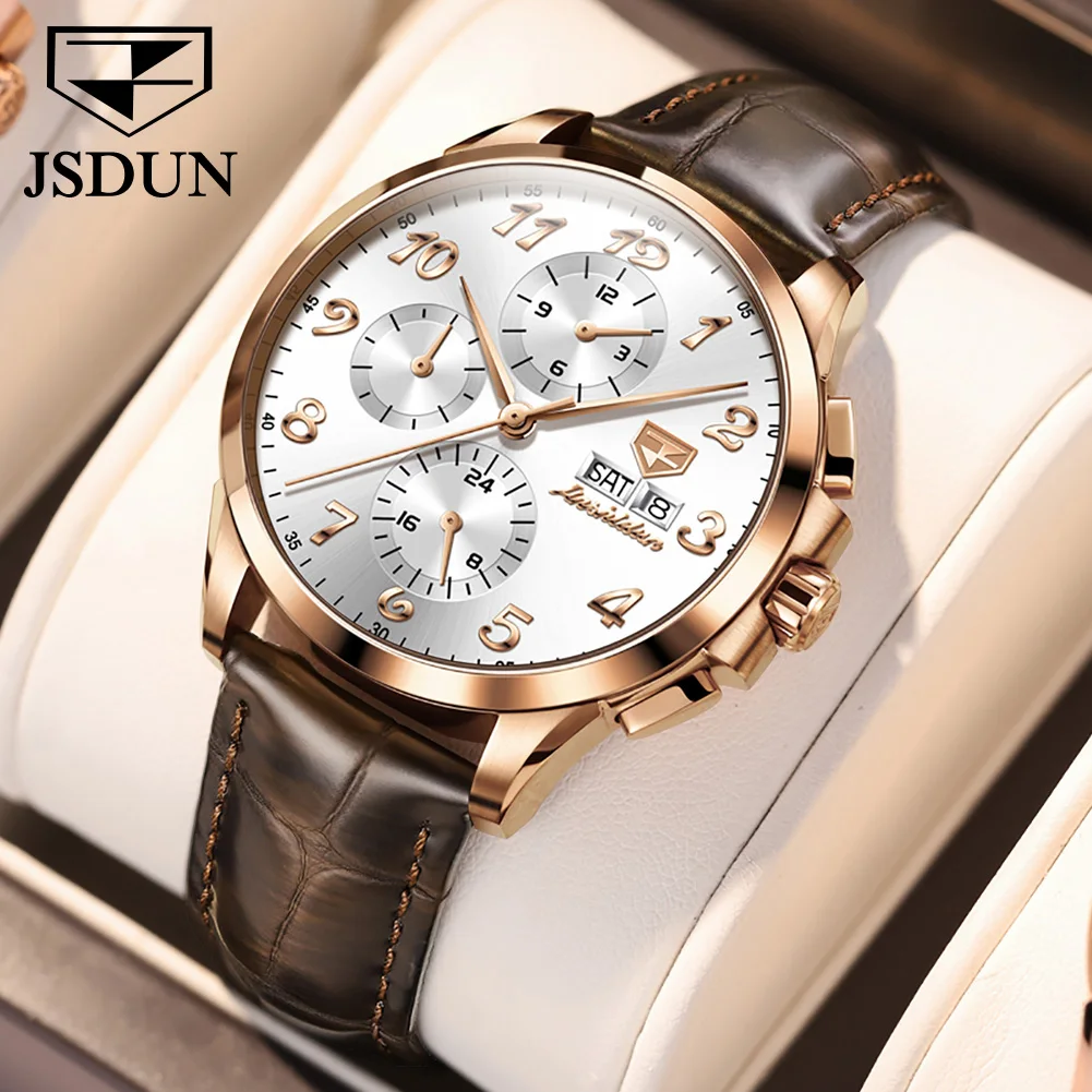JSDUN 8914 Men's Watch Number Scale Automatic Mechanical Watch For Men Sapphire Mirror 50M Waterproof Week Date Man Hand Clock
