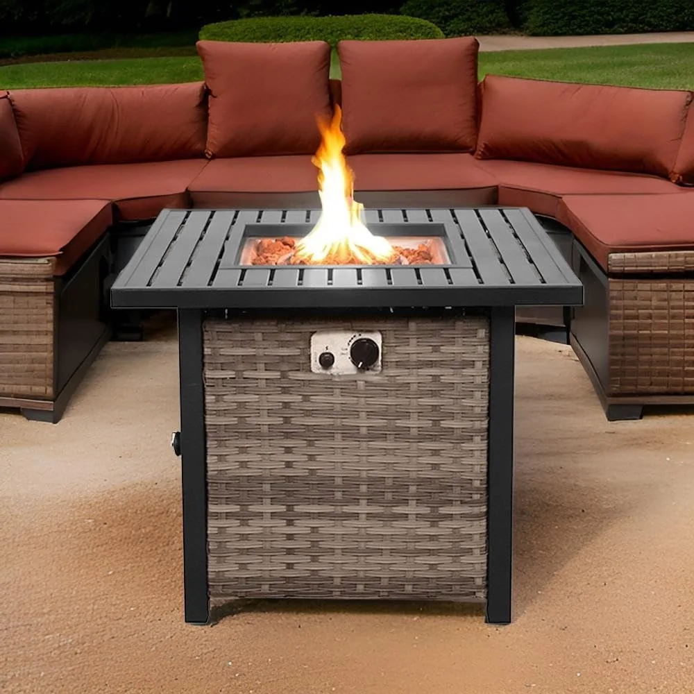 

Basel Propane Fire Pit Table 30” Outdoor Firepit 50,000 BTU Firepits for Outside with Lava Rocks and Removable Lid Metal Fire Pi