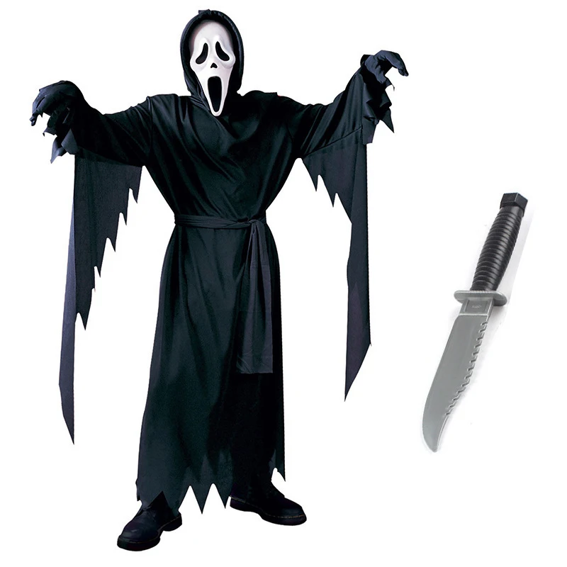Halloween fête Reaper Cosplay mort déguisement Performance noir démon Costume fantôme effrayant crâne masque adulte cri Costume