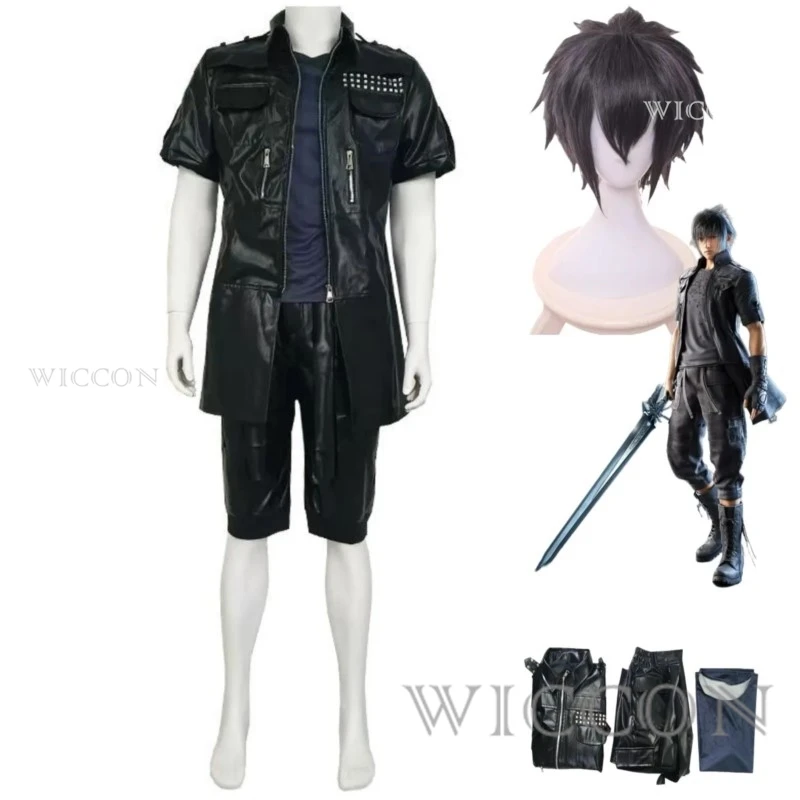 

Аниме игра Final Fantasy XV Noctis Lucis Caelum Косплей Костюм Парик Черное пальто из искусственной кожи Униформа Полный комплект Мужской костюм на Хэллоуин и Рождество