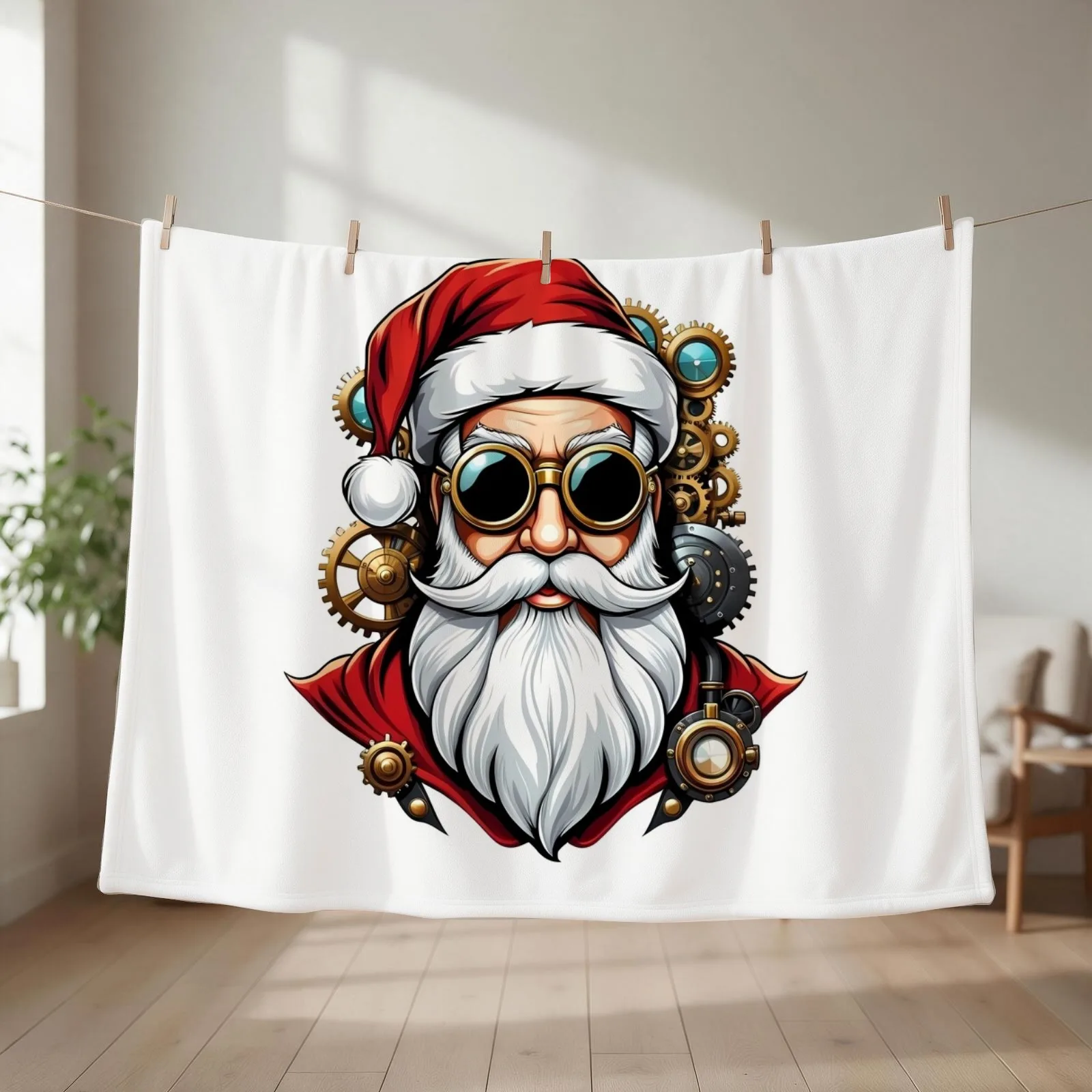 Steampunk Santa Claus Face Steam Punk Christmas Xmas Throw Blanket couch cozy soft plush fuzzy picnic outdoor blanket