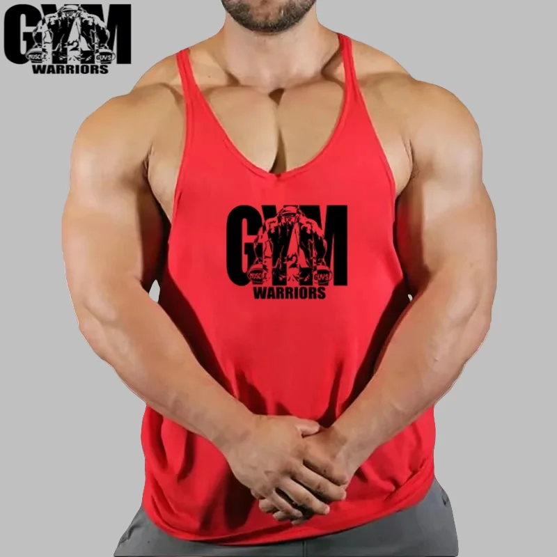 Мужская хлопковая спортивная майка без рукавов Warriors с графическим рисунком — дышащий жилет с Y-образной спинкой для бодибилдинга, фитнеса и тренировок