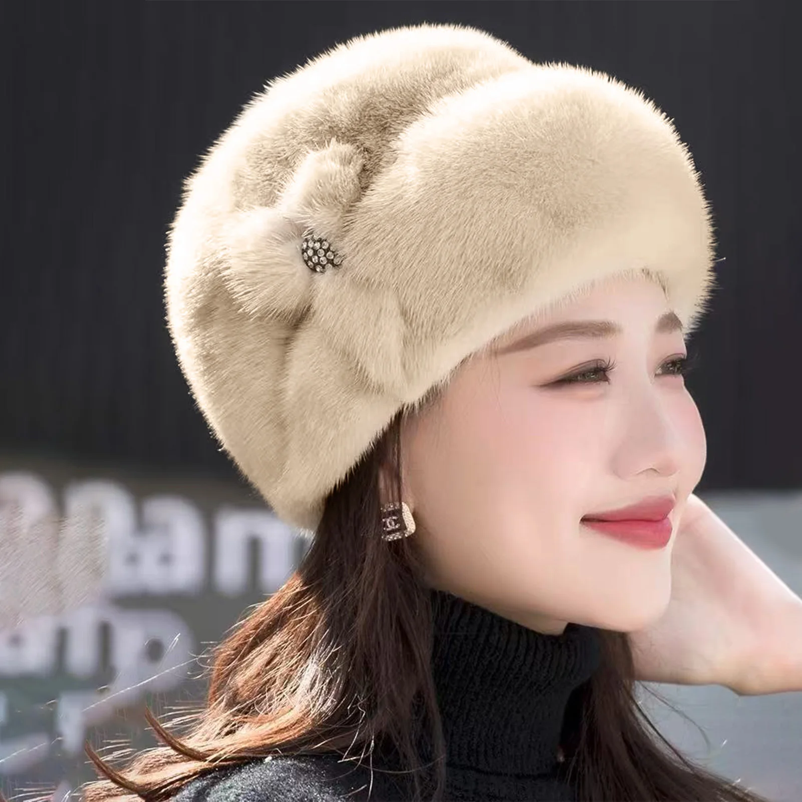 

Зимняя шапка для женщин, эластичная теплая шапка-бини для активного отдыха на открытом воздухе для людей среднего и пожилого возраста