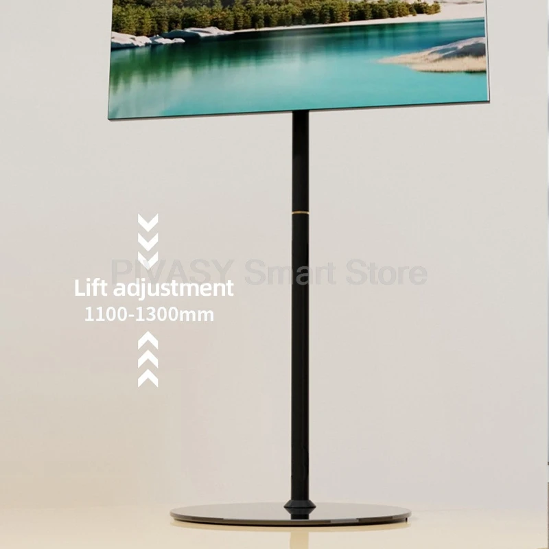 32 65 인치 TV 용 범용 TV 플로어 스탠드 거실 침실 용 강화 유리가있는 조정 가능한 모바일 높이 회전베이스
