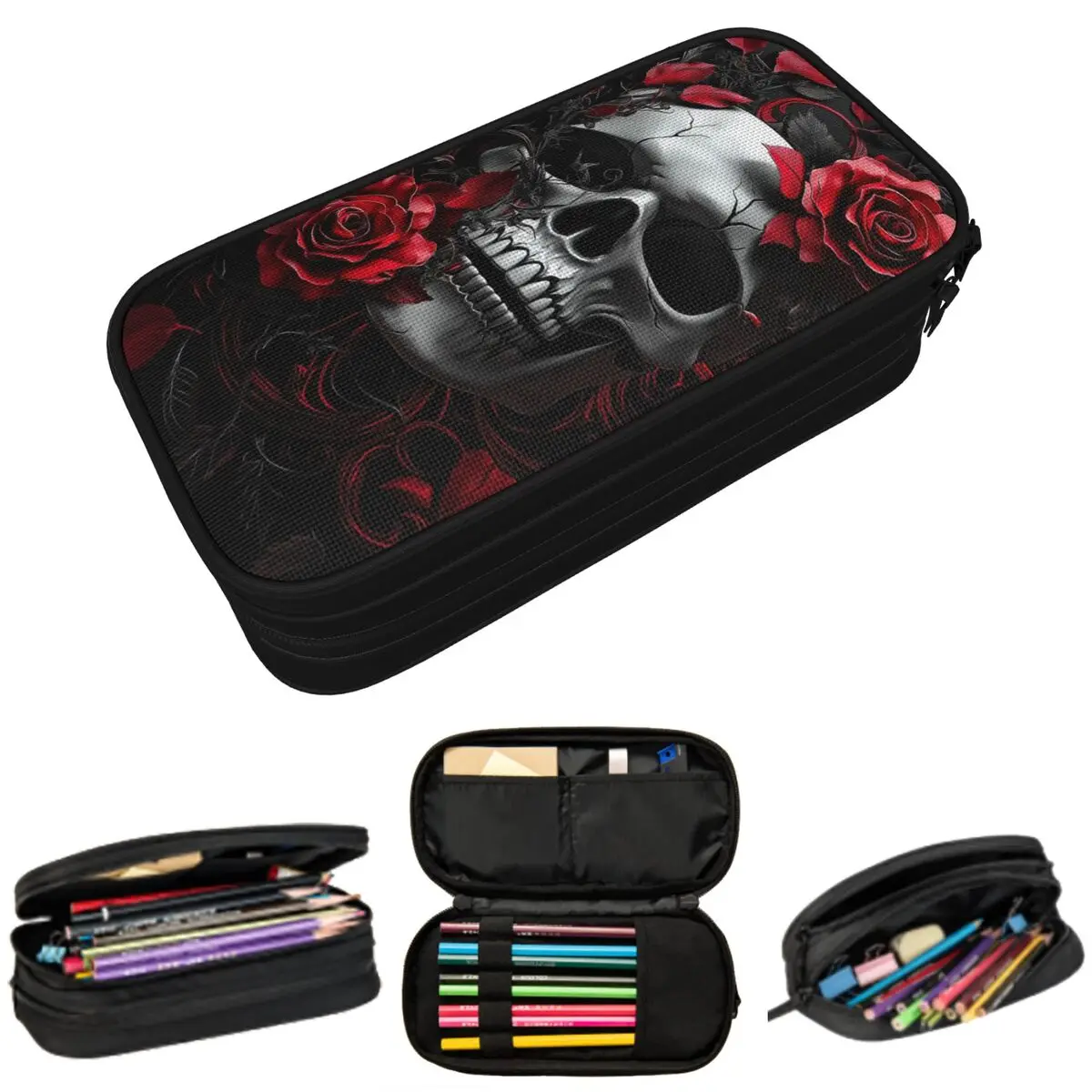 

Darkness Rose Skull And Flower Print Pencil Case for Boys Girls Gifts Pen Box Pencil Bag Stationery Supplies Pen Holder Bag