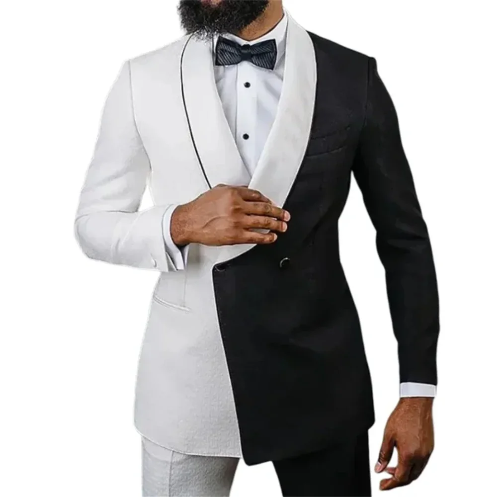 

Модный комплект из двух предметов, свадебные мужские костюмы с цветными блоками, приталенный двубортный пиджак с лацканами, брюки, деловой костюм Homme