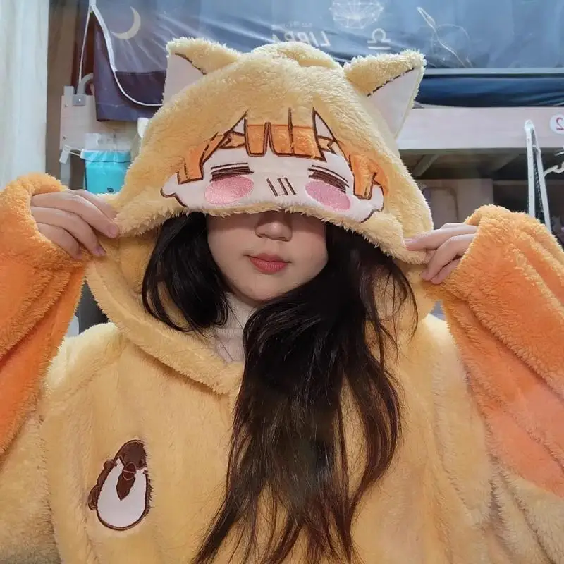 

Demon Slayer Robe Agatsuma Zenitsu Anime Hooded Flannel Thickened Bathrobe Autumn Winter Thermal Nightgown NEW for Young Pajama