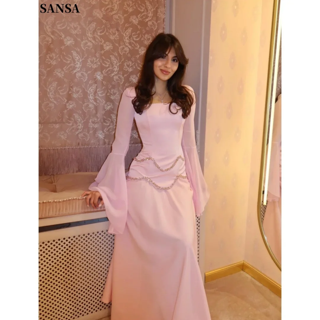 

Sansa Customized Elegant Slim Fit Pink Chiffon Prom Dresses Mermaid Maxi Dressvestidos de noche Fitted Waist Formal Evening 2026