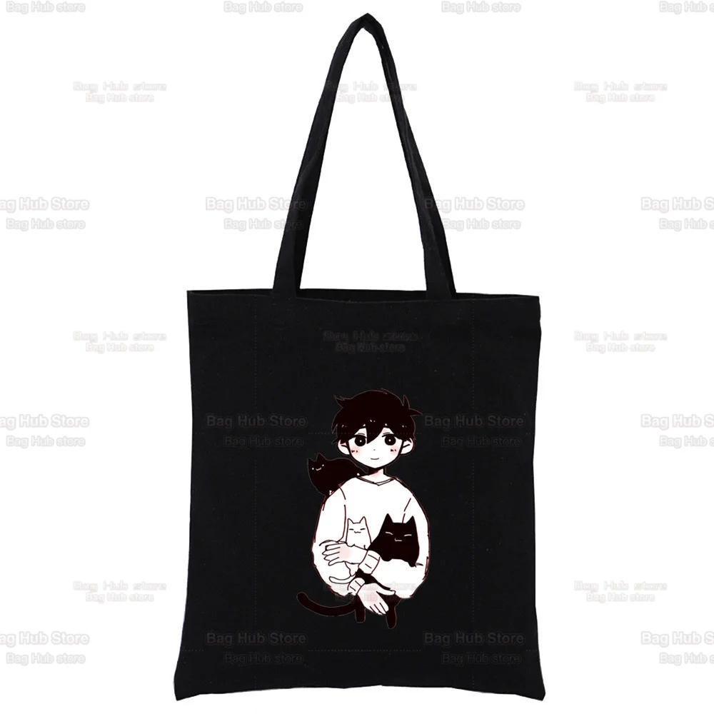 Omori Graphic Harajuku Cute Cartoon Shoulder Bag Black Canvas Bag Harajuku Shopper Bag Fashion Casual Summer Shoulder Bags