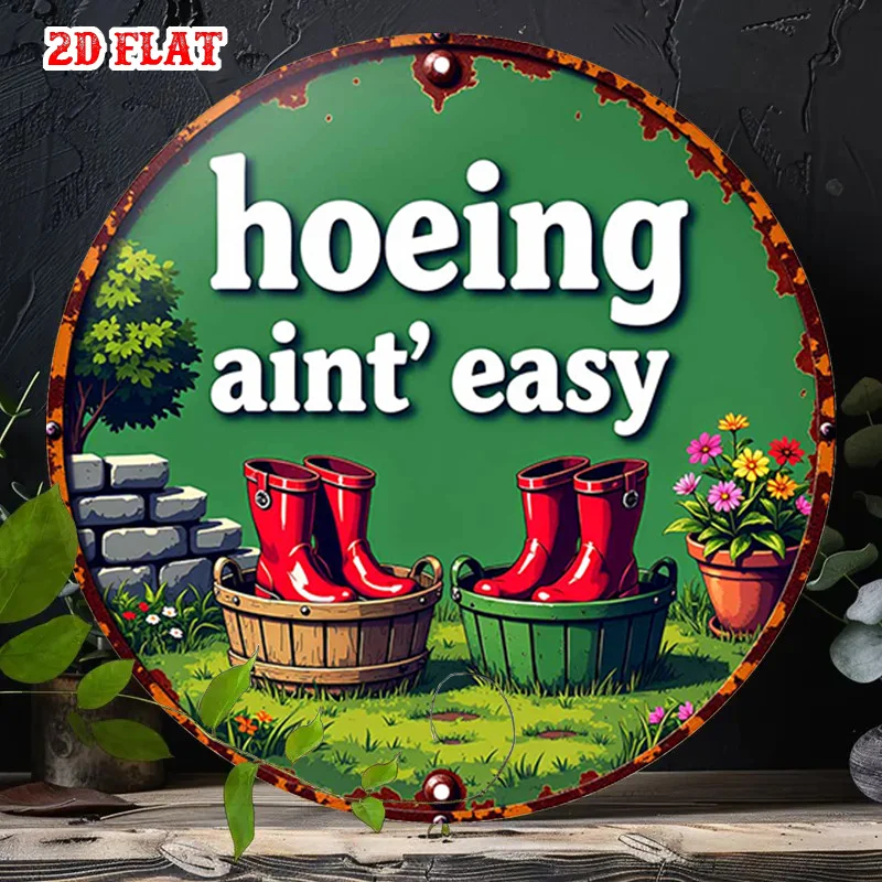 2D Flat - Round Aluminum Sign with Rural Charm, Perfect for Boot Enthusiasts. This Humorous Garden Sign Measures 7.87 Inches by