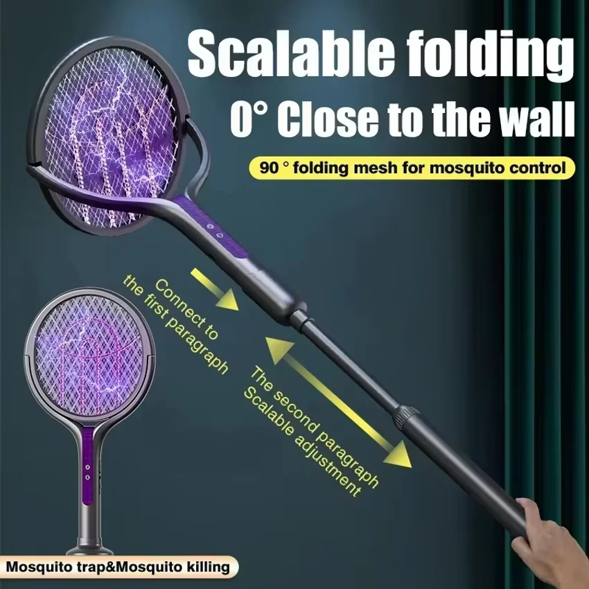 Automatic Mosquito Swatter, Telescopic, Rotatable Mesh For Wider Coverage, USB Charging, Fast, Long Standby Time