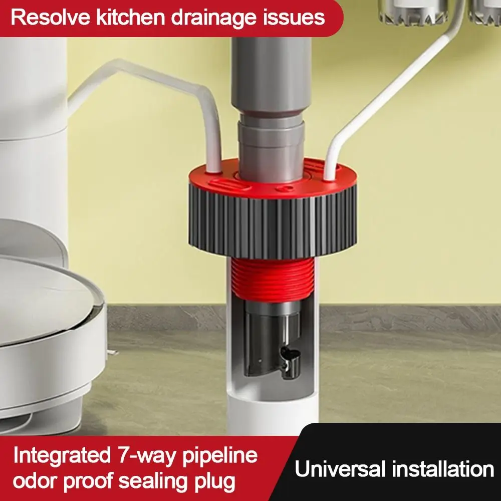 Anti Odor Sink Drain Pipe Adapter 7 in 1 Sealing Ring Kitchen Basin Sewer Branch Multifunctional Dishwasher Water Pipe Connector