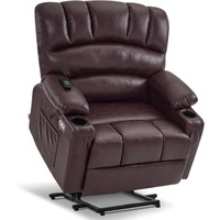 USB Ports Sofa Power Lift Recliner Chair Sofa With Massage and Heat for Big Elderly People Cup Holders Dark Brown