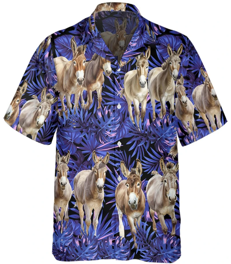 

3D Print Animal Donkey Hawaiian Shirts Funny Flower Goats Graphic Beach Shirt For Men Clothes New In Short Sleeve Aloha Shirt