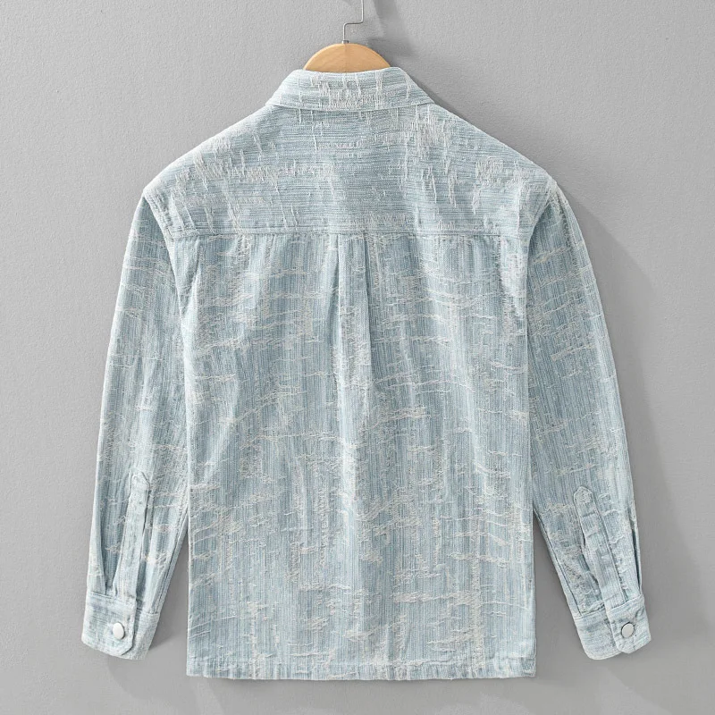 2025 Spring New Men's Denim Shirt Trend Men's Sanded Washed Denim Clothes Korean Style Loose Tops