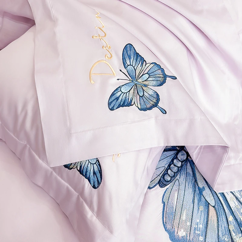 Svetanya Butterfly Embroidery Underwear Egyptian Cotton Bedding Set Sheet Comforter Cover Pillowcase Linens