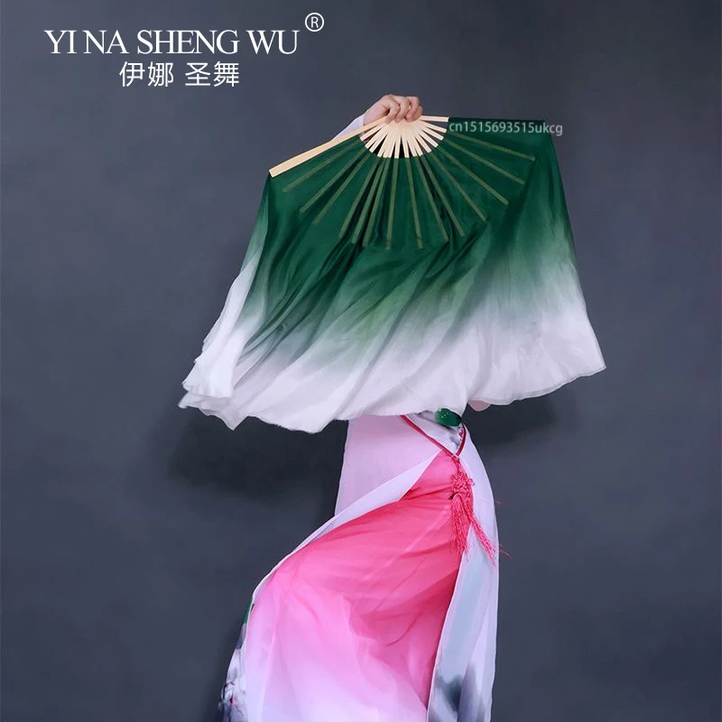 1個 グラデーションカラー ショートベリーダンスファン 31cm 竹製 折りたたみ扇子 レーヨンシルク ヤンコダンス 練習用小道具 扇子 手染め 大人 子供