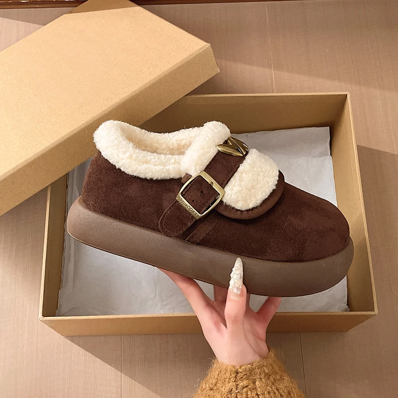 Thickened and flannel all inclusive women's winter one foot loach cotton shoes 2026 new anti slip and warm snow boots