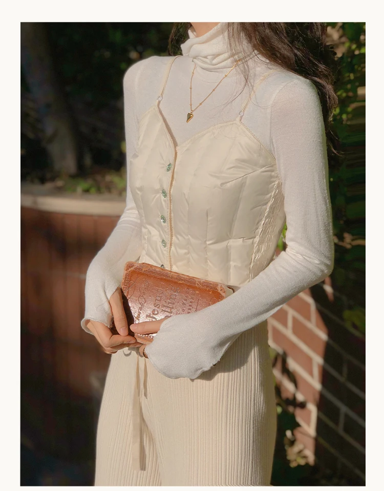 

Тонкий теплый многослойный пуховый жилет с кружевной отделкой, женский жилет без рукавов