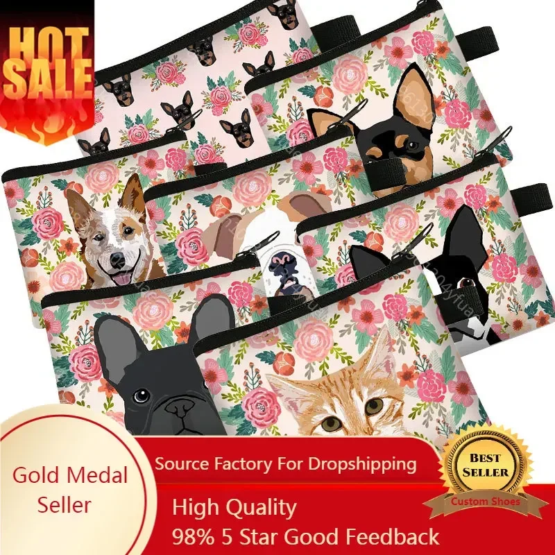 

Unique Design Cat Dog With Flower Painting Coin Pouch For Women Coin Purses Girls Lipstick Card Bag Mini Wallets For Gift