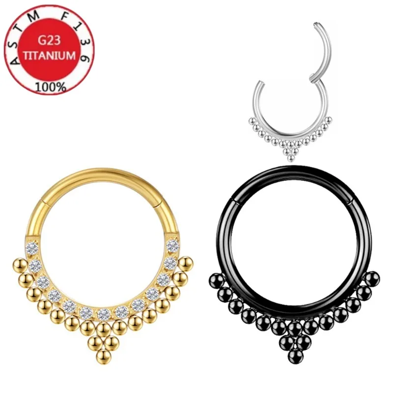 2/5Pcs 16G G23 Titanium Hypoallergenic Circular Septum Clicker Nose Ring Hinged Segment Tragus Helix Piercing Women Body Jewelry