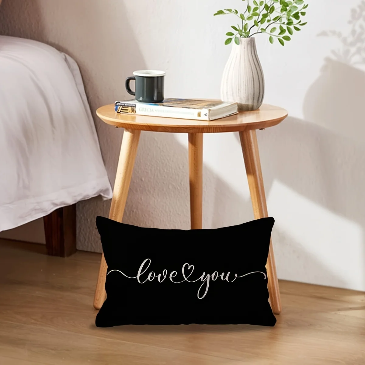 1pc Love You Heart Handwritten Themed Printed Lumbar Pillow Cover, Suitable for Sofa, Bedroom, Living Room, Wedding Room,