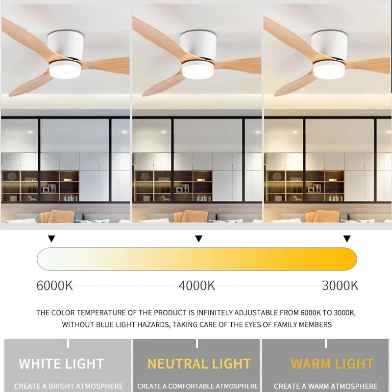 LED Pendant Light, Low floor DC Motor, Ceiling Fan With Remote Control,Terrace, High Wind Volume, No Light, Household Fan