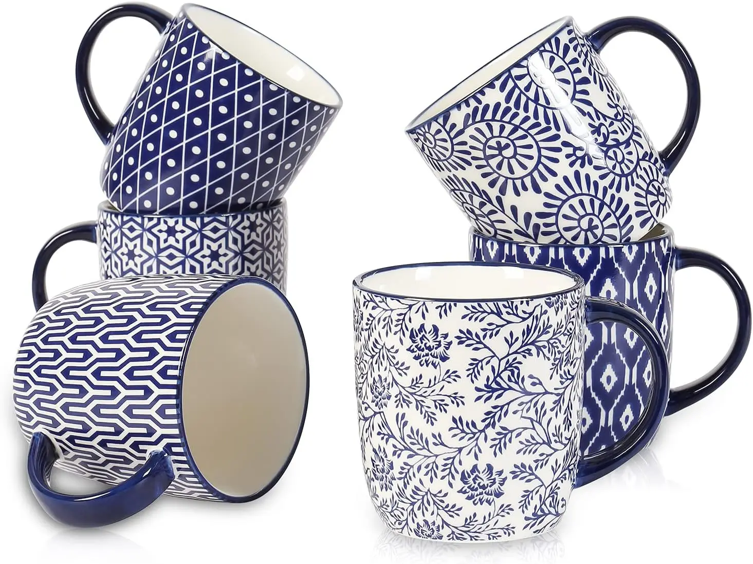 

Набор из 6 керамических кофейных кружек с ручкой, винтажный синий цвет, можно мыть в посудомоечной машине и микроволновой печи для чая с капучино и латте